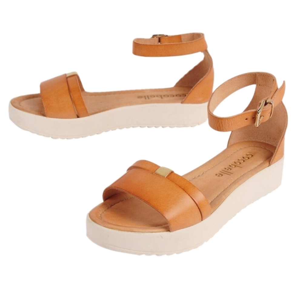 COCOBELLE at Anthropologie "Olivia" Leather Minimalist Ankle Strap Sandal